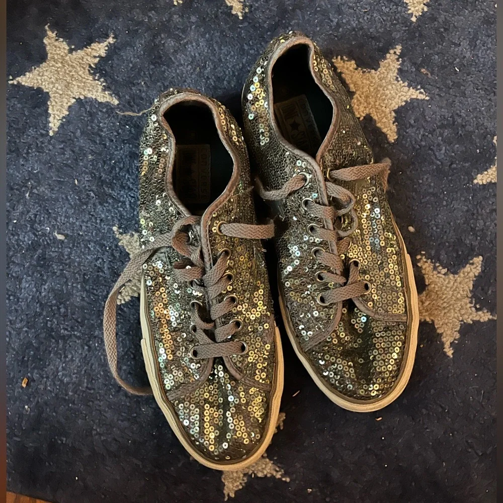 Converse SEQUIN SNEAKERS women’s sz 8 One Star Bling sparkle army green sequins - Picture 10 of 10
